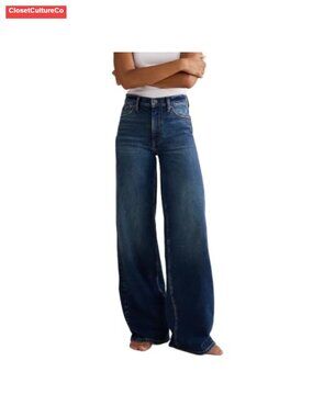 High Rise Wide Leg Palazzo Jeans 22 Inch Leg Opening Relaxed Fit